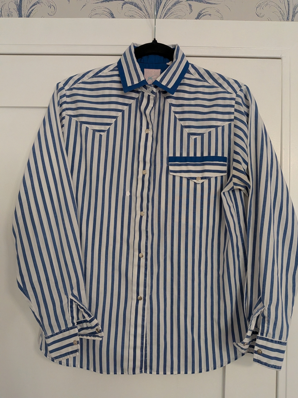 Vintage Blue & White Striped Men’s Button-Up Shirt